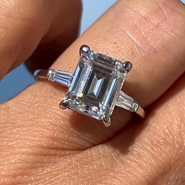 HOLIDAY SALE- 3.50 Carat Emerald Cut Three Stone Anniversary Ring Platinum Ring