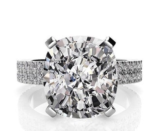 Cushion Cut Moissanite Wedding Ring Set, 5ct Moissanite Ring, Natural Diamond Setting Bridal Set,  Handcrafted jewelry-In Stock