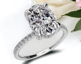 3.60Carat Oval Engagement Ring .40ct Natural Pave Diamonds Hidden halo , Pristine Custom Rings