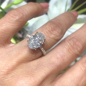 4 Carat Total Oval Cut Lab Diamond Engagement Ring, .92ct Diamond Hidden Halo Ring Triple Pave Band