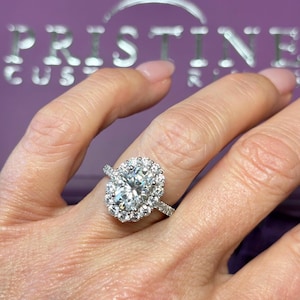 3.40 Carat Toral Oval Lab Grown Diamond Engagement Ring, IGI Certified Diamonds- Flower Halo Ring -14k White gold