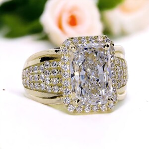 4 Carat Radiant Cut Lab Grown Diamond Engagement Ring, F color VS1 clarity Diamond- Large Yellow Gold 15 year anniversary Ring