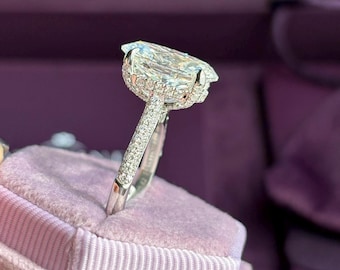 5,02 Karat ovaler Diamant-Verlobungsring, Triple Pave Band, 14k Weißgold