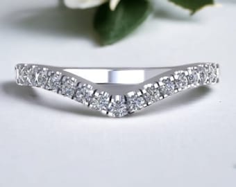 Chevron Tracer Diamond Wedding Band,White Gold Round brilliant diamonds, Ethically Sourced Jewelry