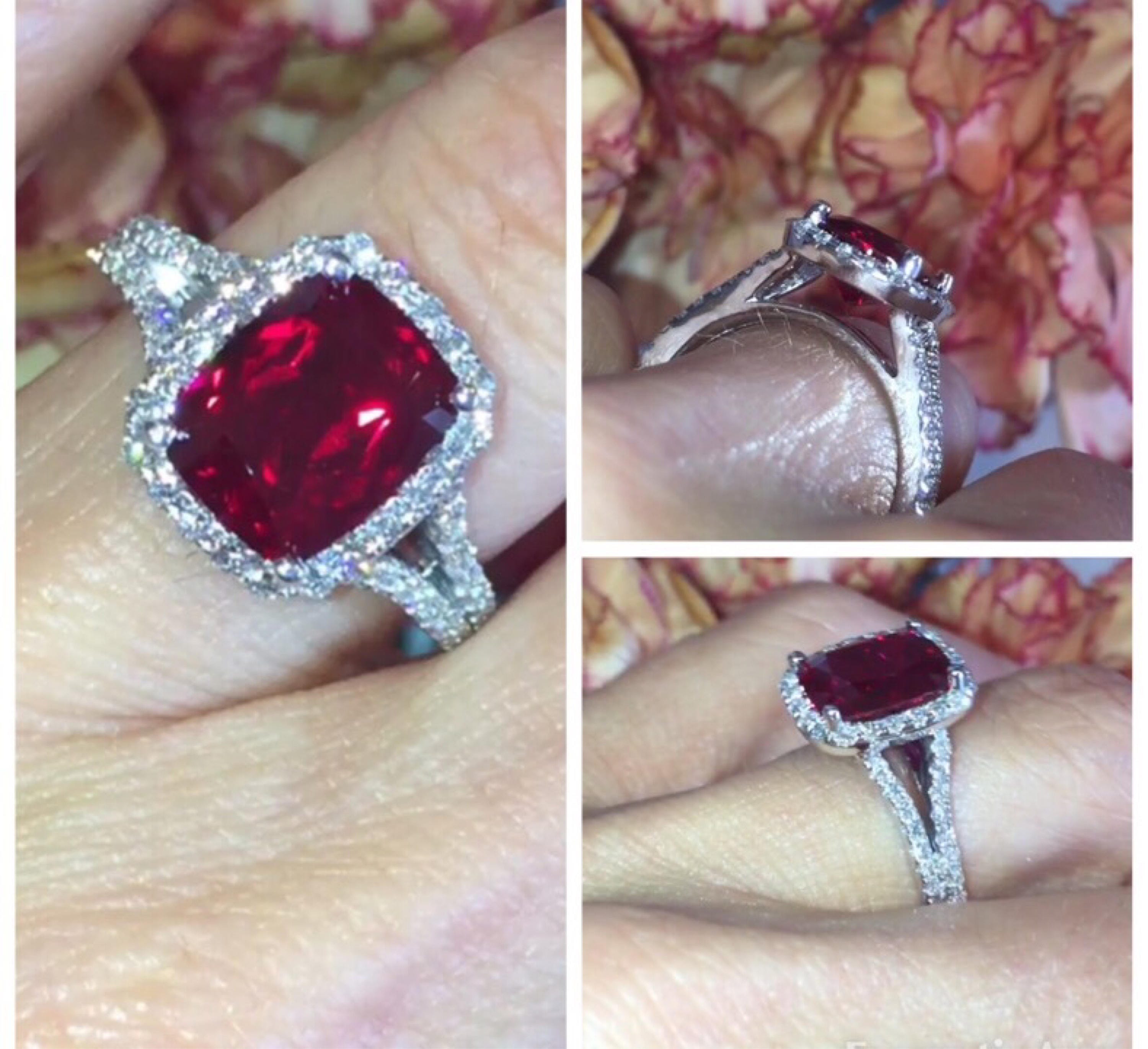 Ruby Engagement Ring3.50ct Long Cushion Cut Ruby Ring .70ct | Etsy