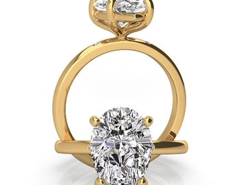 Anillo de diamantes cultivados en laboratorio con certificación IGI de 2,53 ct, anillo de oro amarillo con forma de pera delicada, anillo de diamantes CVD, joyería de origen ético