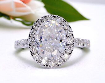 Oval Halo Diamond Engagement Ring, French Pave Diamond Anniversary Ring, Platinum or Gold Setting,Ethically sourced and handcrafted jewelry