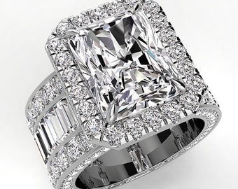 Reserved for Jess, Moissanite Engagement Ring, 3 Row Baguette and Round Band Vintage Design, Pristine Custom Rings