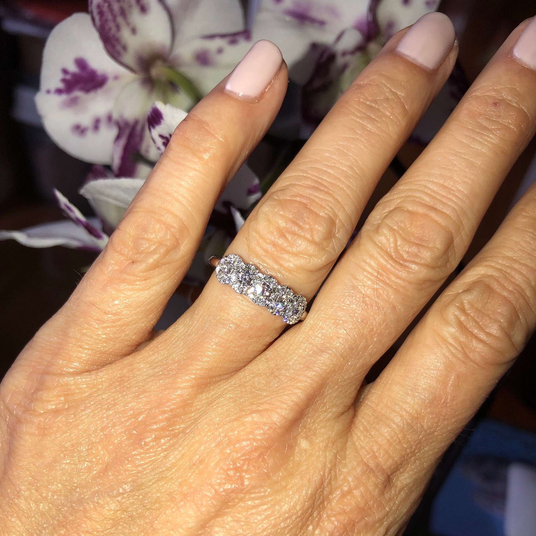 5 stone engagement ring with wedding band deals