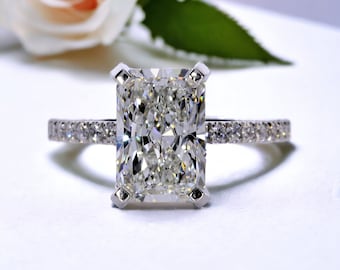 2.52 Carat IGI CERTIFIED FVS1 Radiant Cut Lab Grown Diamond Solitaire Engagement Ring Platinum Hidden Halo Radiant Lab Grown Diamond Ring