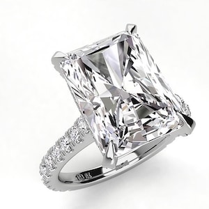 5 Carat Radiant Cut Lab Diamond Engagement Ring, IGI Certified Excellent Cut-EVVS2 Hidden Halo Pave White Gold Setting
