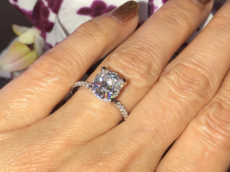 Antique Cushion Cut Moissanite Engagement Ring and .41ct Etsy