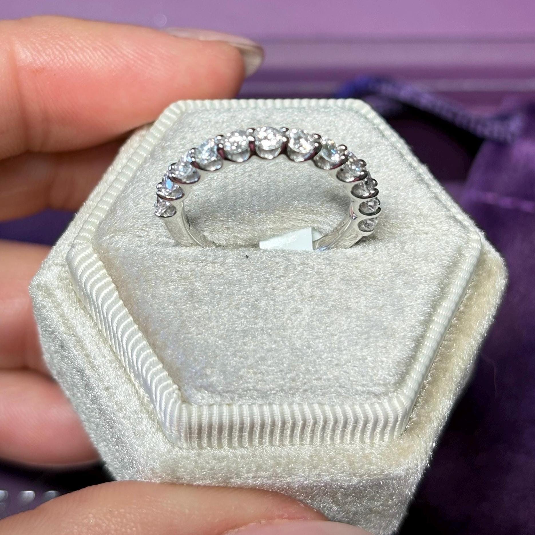 Lab Grown Diamond Wedding Band: .85 Carat 18k Gold Half Eternity Stacking Ring