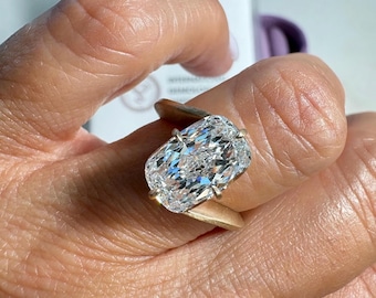 4.06ct EVVS2 Elongated Cushion Diamond Engagement Ring: Satin gold finish - IGI Certified for May