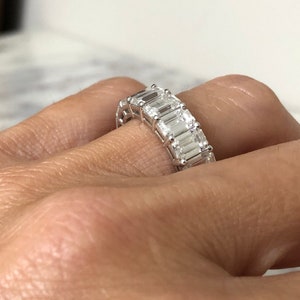 9 Carat Lab Grown Diamond Emerald Cut Eternity Band - 14k White Gold