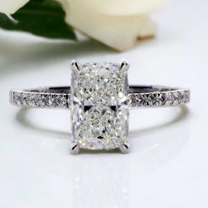 4 carat Total Elongated Cushion Cut Lab Grown Diamond Engagement Ring, IGI Certified- Hidden Halo Ring