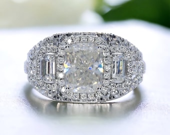 4.40 Carat Cushion Cut Anniversary Ring, Three Stone Moissanite Ring,  ethically sourced Jewelry