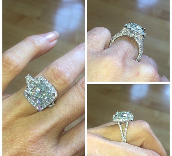 Forever One Moissanite Platinum Eternity Engagement Ring Etsy