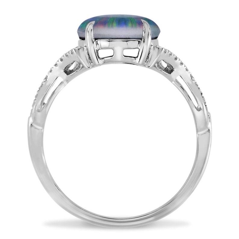 Australian Opal Diamond Ring, .09ct Genuine Diamonds, RARE black Opal Triplet, Fashion Birthstone Anniversary Ring, Pristine Custom Rings image 4