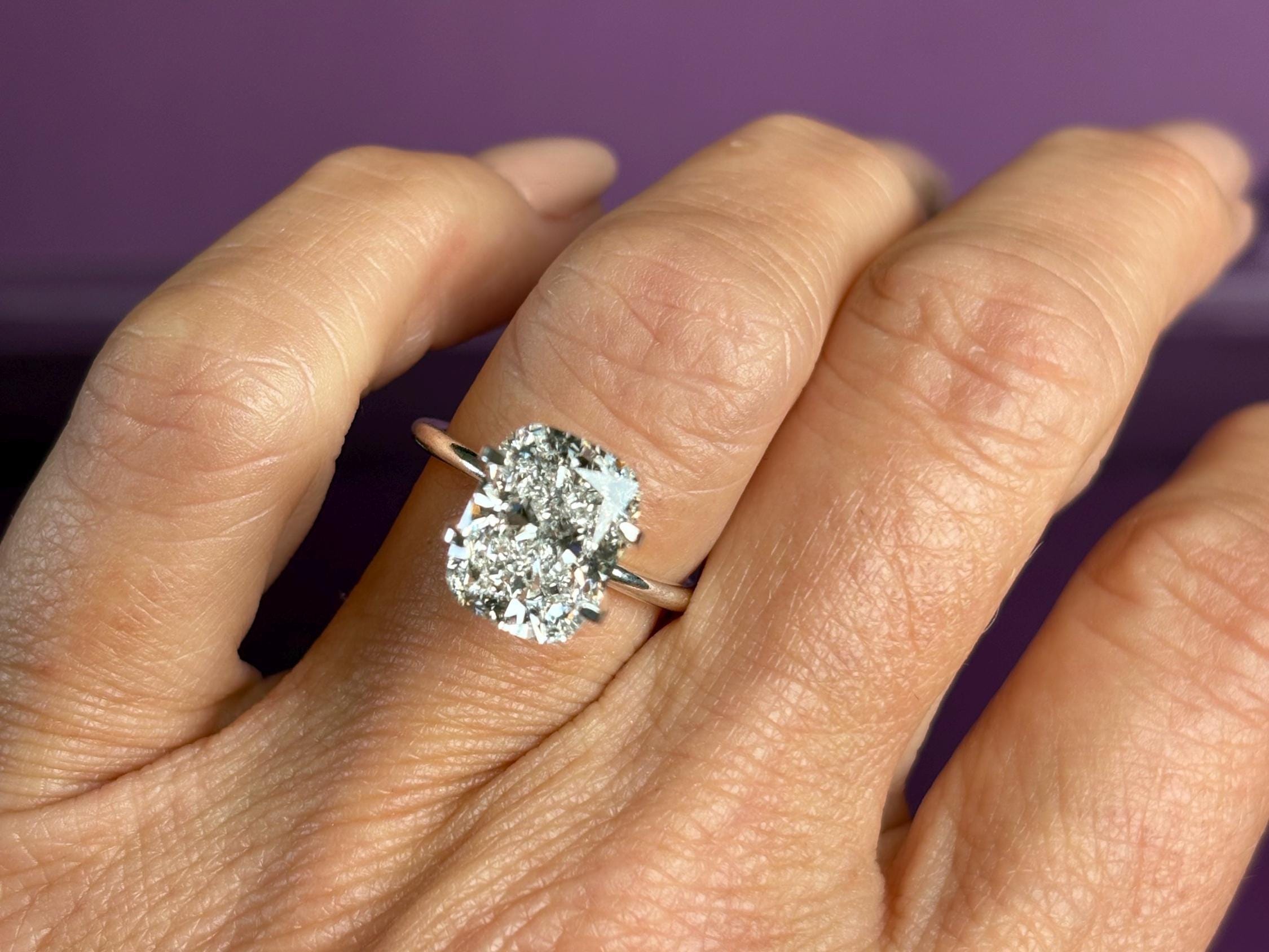 4.09 Carat Cushion Lab Grown Diamond Engagement Ring: IGI