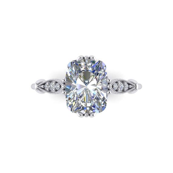 Antique Long Cushion Cut Moissanite Ring Vintage Art Deco Etsy