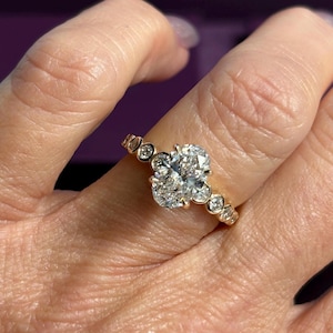 1.50 carat Oval Lab Diamond Engagement Ring D VS1 Tapered Bezel Band 14K Gold