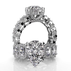 5 carat Pear Shape Lab Diamond Engagement Ring, Statement Anniversary Ring, Hidden Halo Wedding Ring