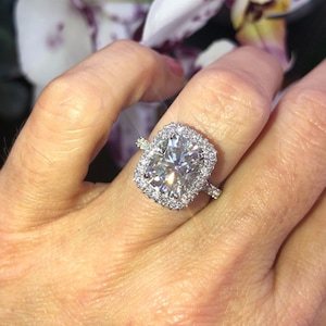 3 Carat Long Cushion Diamond Halo Engagement Ring: Promise Ring-IGI Certified