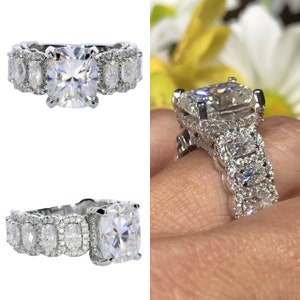 8.60 Carat Cushion Cut Engagement Ring Moissanite Statement Ring, Anniversary gift pristine custom rings-In Stock