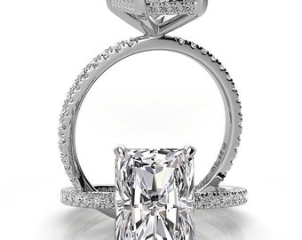 Reserved For Chris, 3.03 Carat Radiant Cut Lab Grown Diamond Setting, 18k white gold Engagement Ring, Hidden Halo Diamond Ring Solitaire