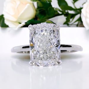 4 Carat F/VS1 Elongated Cushion Cut Lab Grown Diamond Engagement Ring -14k White Gold Diamond Hidden Halo Ring