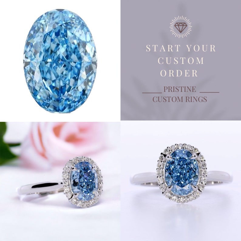 1.94 Carat Oval Fancy Vivid Blue Diamond, Rare Color, Diamond Halo Setting,18k White Gold Anniversary Ring, IGI Certified Rings In Stock image 2