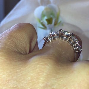 5 Stone Moissanite Anniversary Ring, Prong Set Wedding Ring, White Gold, Pristine Custom Rings is Ethically Sourced image 5