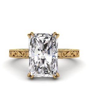 3.50 Carat Radiant Lab Diamond Engagement Ring: 18k Yellow Gold Hidden Halo, Vintage Filigree