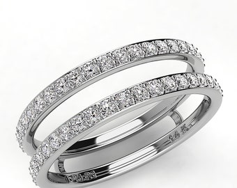 Dual Pave Diamond Wedding Band Insert, .50ct.tw Handmade Enhancer Band, Lab Grown Diamonds, Platinum or Gold Stacking Bands