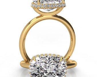 4.00 Carat Lab Grown Diamond Ring, East West Setting Diamond Hidden Halo Ring, CVD diamonds, Pristine Custom Rings