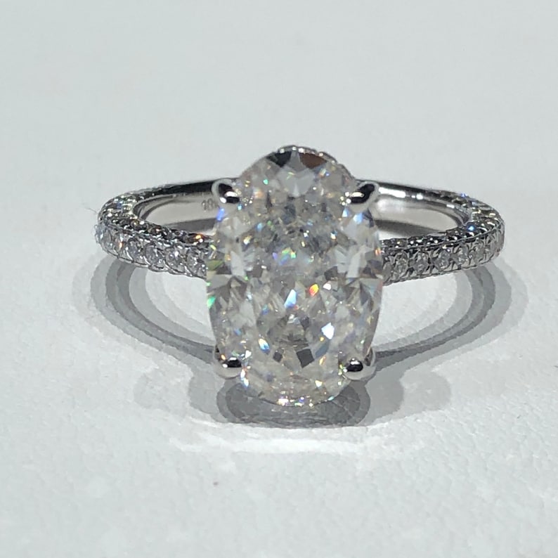 Oval Crushed Ice Moissanite Engagement Ring 4.92ct Diamond Etsy