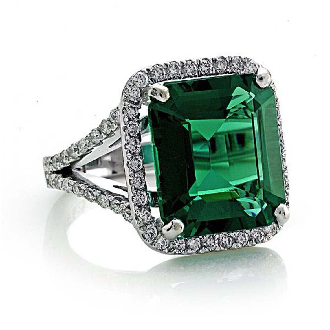 Emerald Engagement Ring Split Shank Ring 9ct Emerald Cut | Etsy