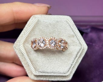 Peach Morganite Diamond Halo Ring: 18k Rose Gold Anniversary Band