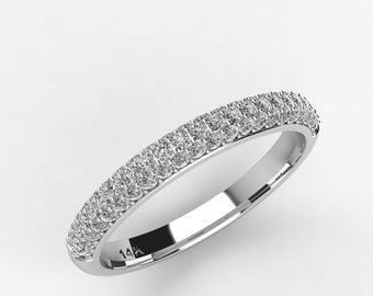Three Row Pave Diamond Wedding Ring .50ct.tw Handmade with Diamonds, Lab Grown Diamonds or Colorless Moissanite in Platinum of Gold,