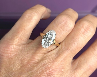 4 Carat RARE Moval Lab Diamond Engagement Ring: 18k Two-Tone Gold Cathedral Setting