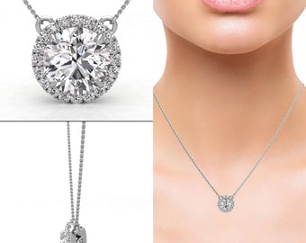 2.20Carat Lab Diamond Halo Pendant, 14kt Gold and 18in Chain Conflict Free, Pendant gifts for Mom, Gifts for Wife