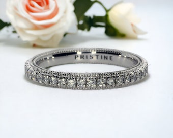 Art Deco Style Diamond Wedding Band Pave stacking Band , Pristine Custom Rings is Ethically Sourced