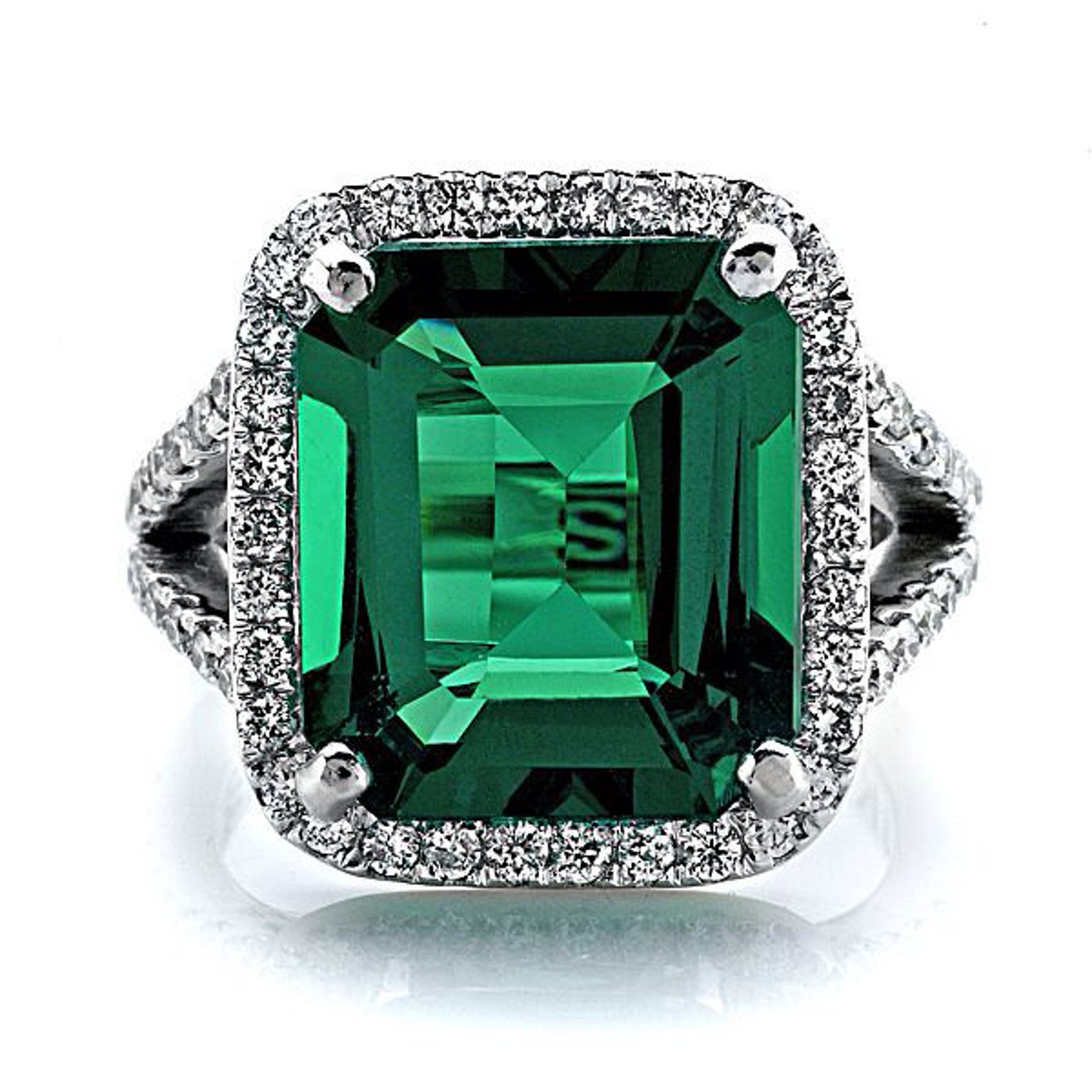 Emerald Engagement Ring 9ct Emerald Cut Diamond Halo Wedding - Etsy