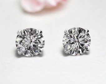 2.00 Carat Lab Grown Diamond Stud Earrings, Perfectly Matched Round 4 Prong Earrings, Excellent Cut IGI Certified, Diamond Anniversary