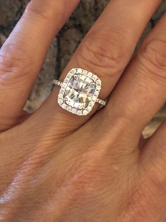 Pillow Cut Moissanite Engagement Ring 66ct Natural Diamonds Etsy