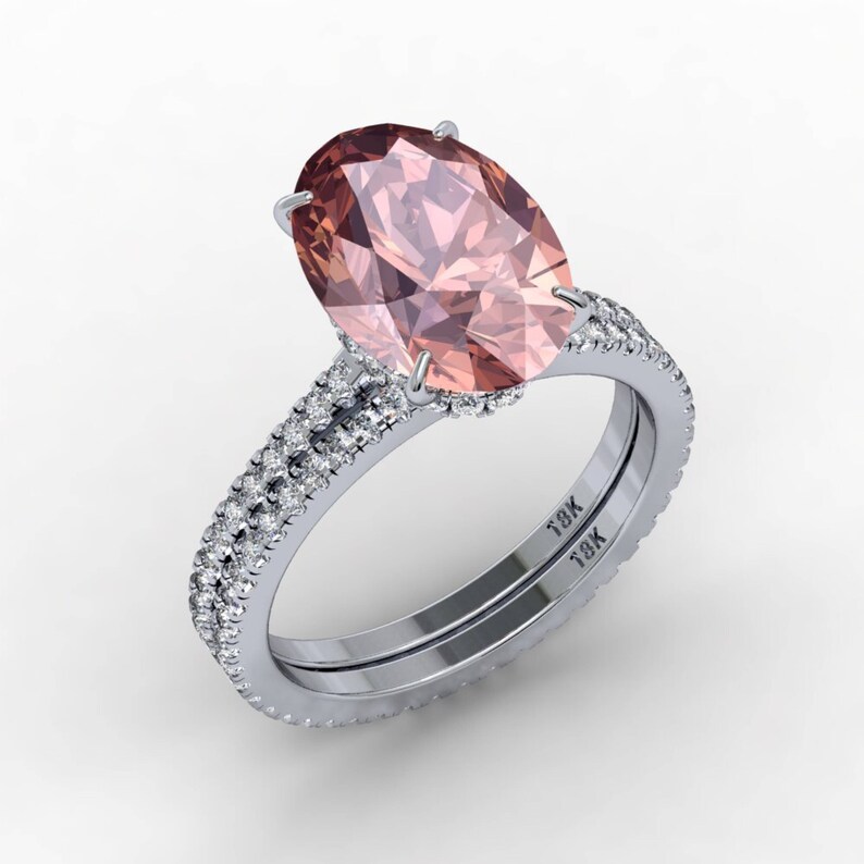 Oval Wedding Ring Diamond Hidden halo ring Micro Etsy