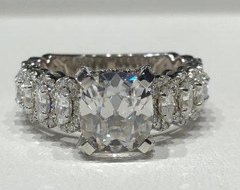 Large Cushion Cut Moissanite Engagement Ring,  5.05ctw Wedding Anniversary Ring, Pristine Custom Rings