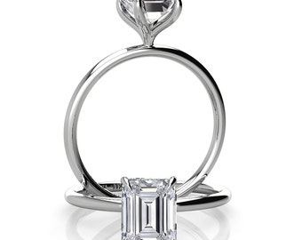 1.00ct Lab Grown Diamond Solitaire Ring, Emerald Cut Martini Solitaire Engagement Ring,IGI Certified Diamond,Pristine Custom Rings