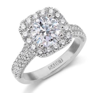 2 Carat Round Moissanite Engagement Ring 1.06ct Natural Diamond Halo Setting 18k white gold Ring-IN STOCK
